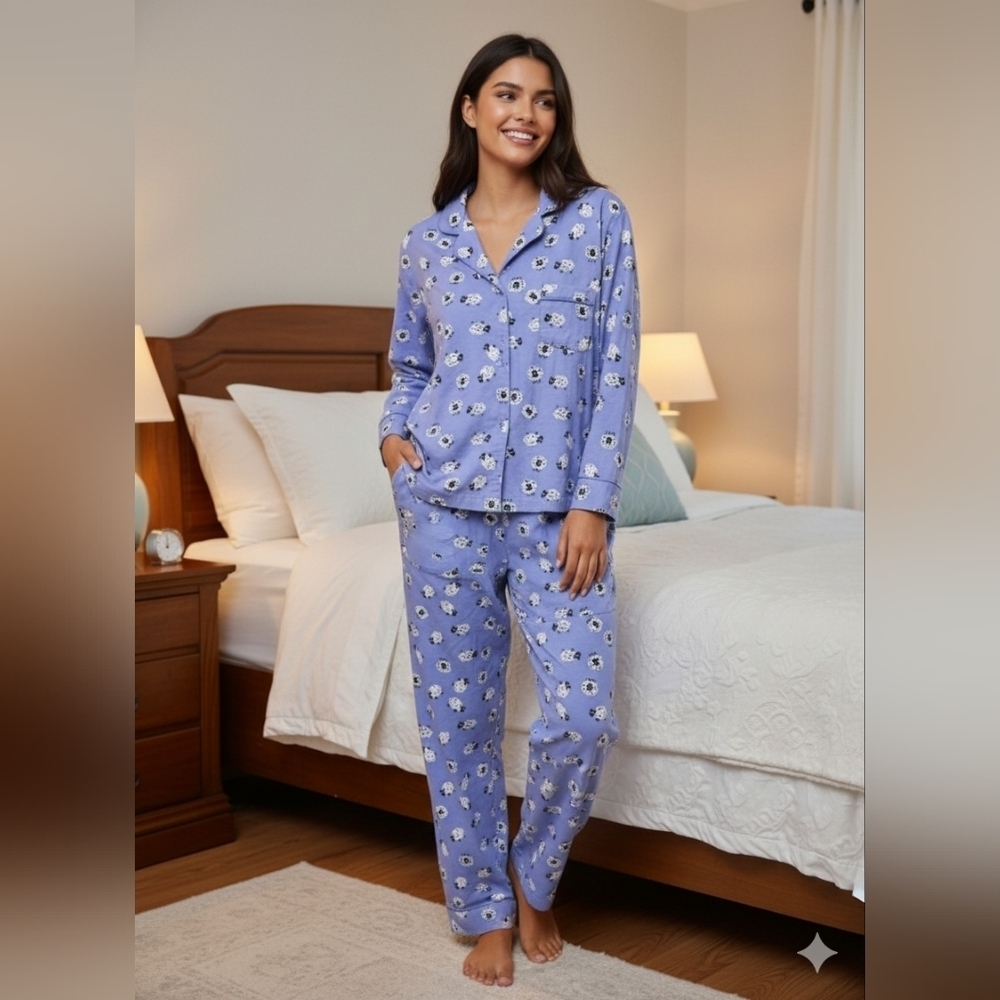 Charter Club Women's Pajama Set – with Cartoon Lamb Print, Button-Up (S) - Picture 8 of 11